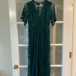 Pink Blush Maternity Dress - Forest Green, Size Small